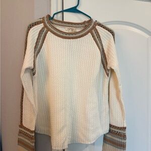 Mystree Cream Sweater with Taupe & Light Gray Trim